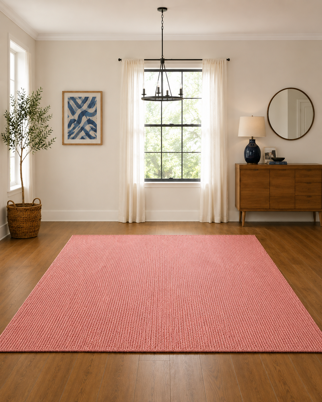 Natural Handwoven Jute Area Rug Natural Pink Dye Farmhouse Boho Rug for Living Room, Bedroom & Entryway Rustic Indoor Floor Mat