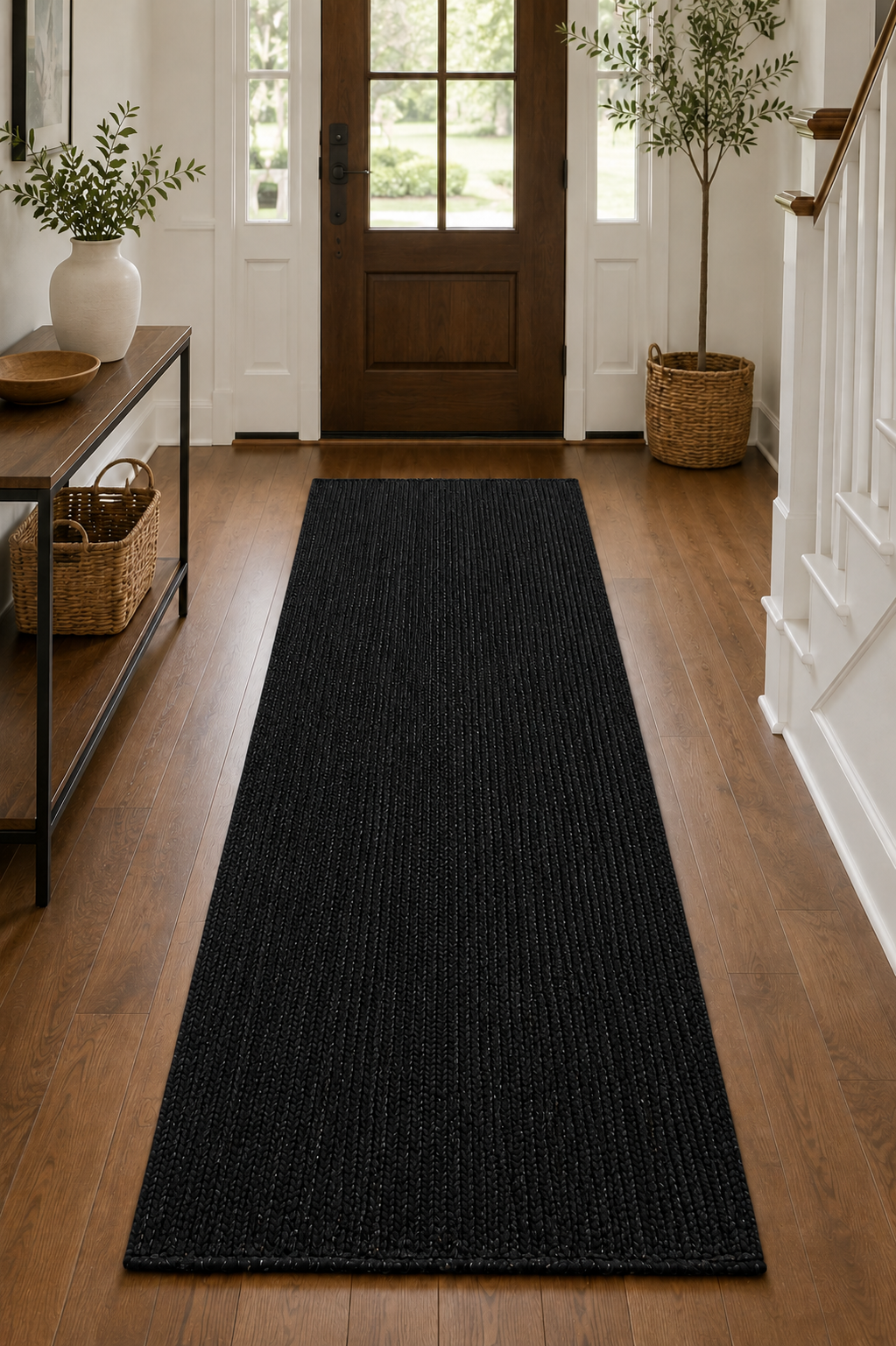 Natural Handwoven Jute Area Rug Black Dye Farmhouse Boho Rug for Living Room, Bedroom & Entryway Rustic Indoor Floor Mat