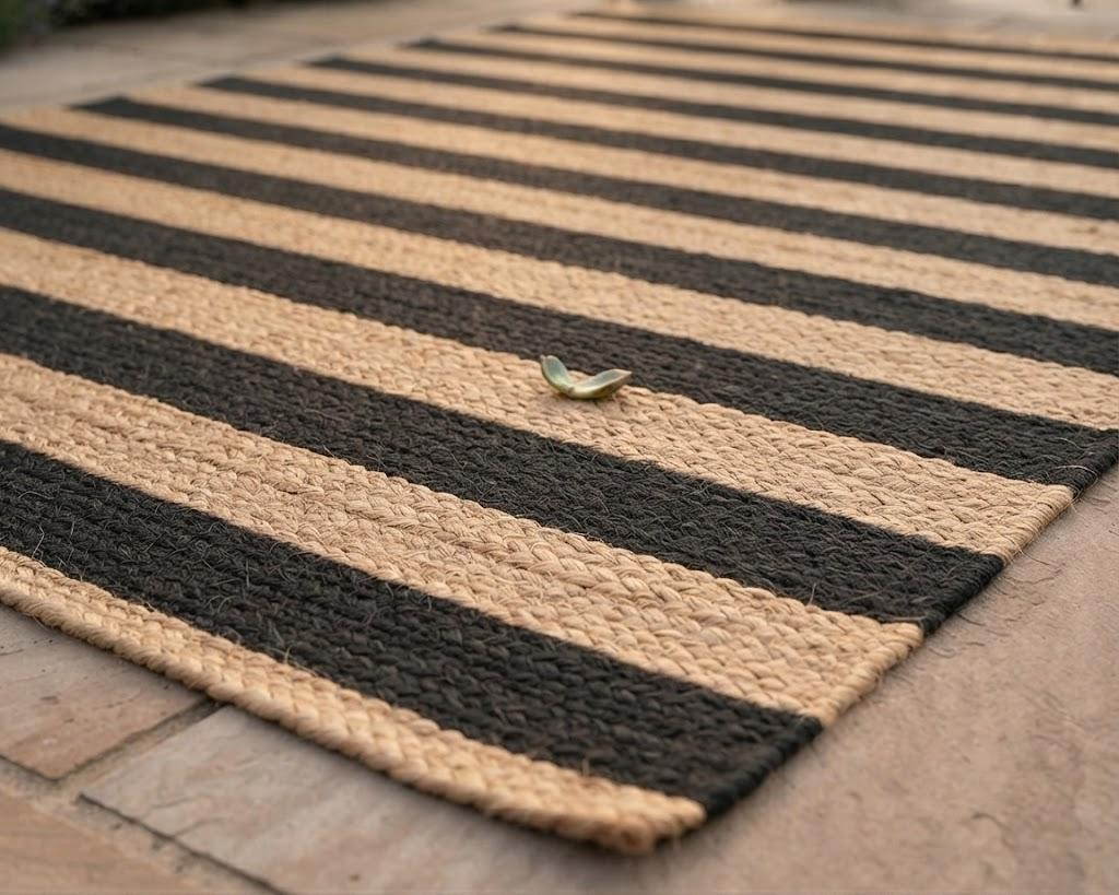 Natural Jute Area Rug Hand Woven Braided Sisal Rug Home Decor Farmhouse Carpet Rag Rug for Kitchen Living Room and Bedroom - Rectangle (Black & Beige)