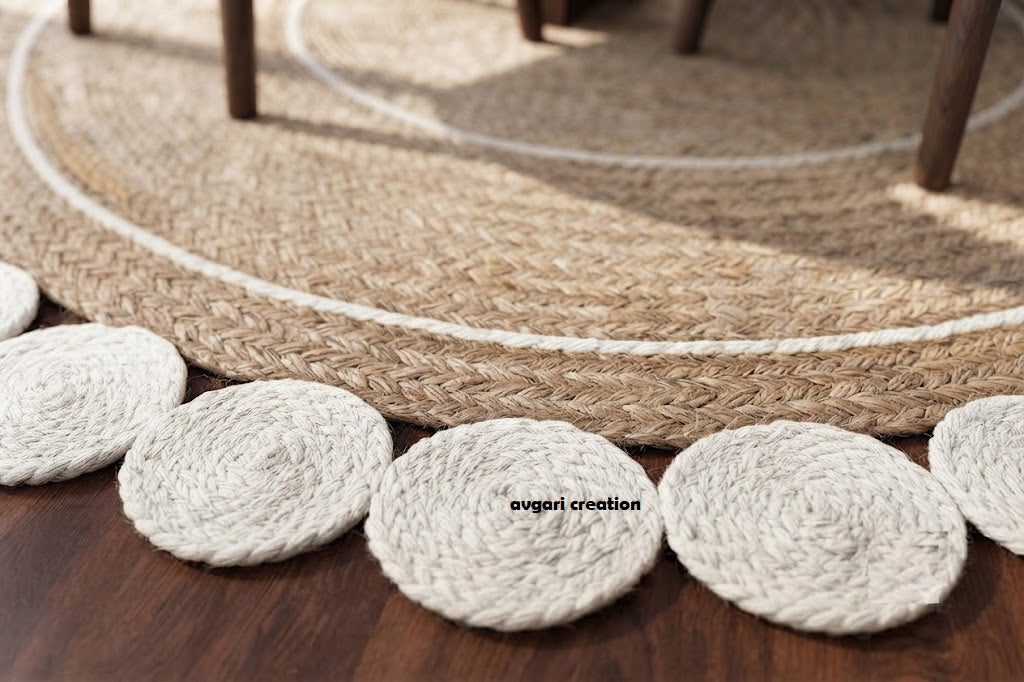 Round Shape Area Rug 100% Hand Braided Rustic Look Carpet for Home Decor Farmhouse Boho Rugs (Beige & White)