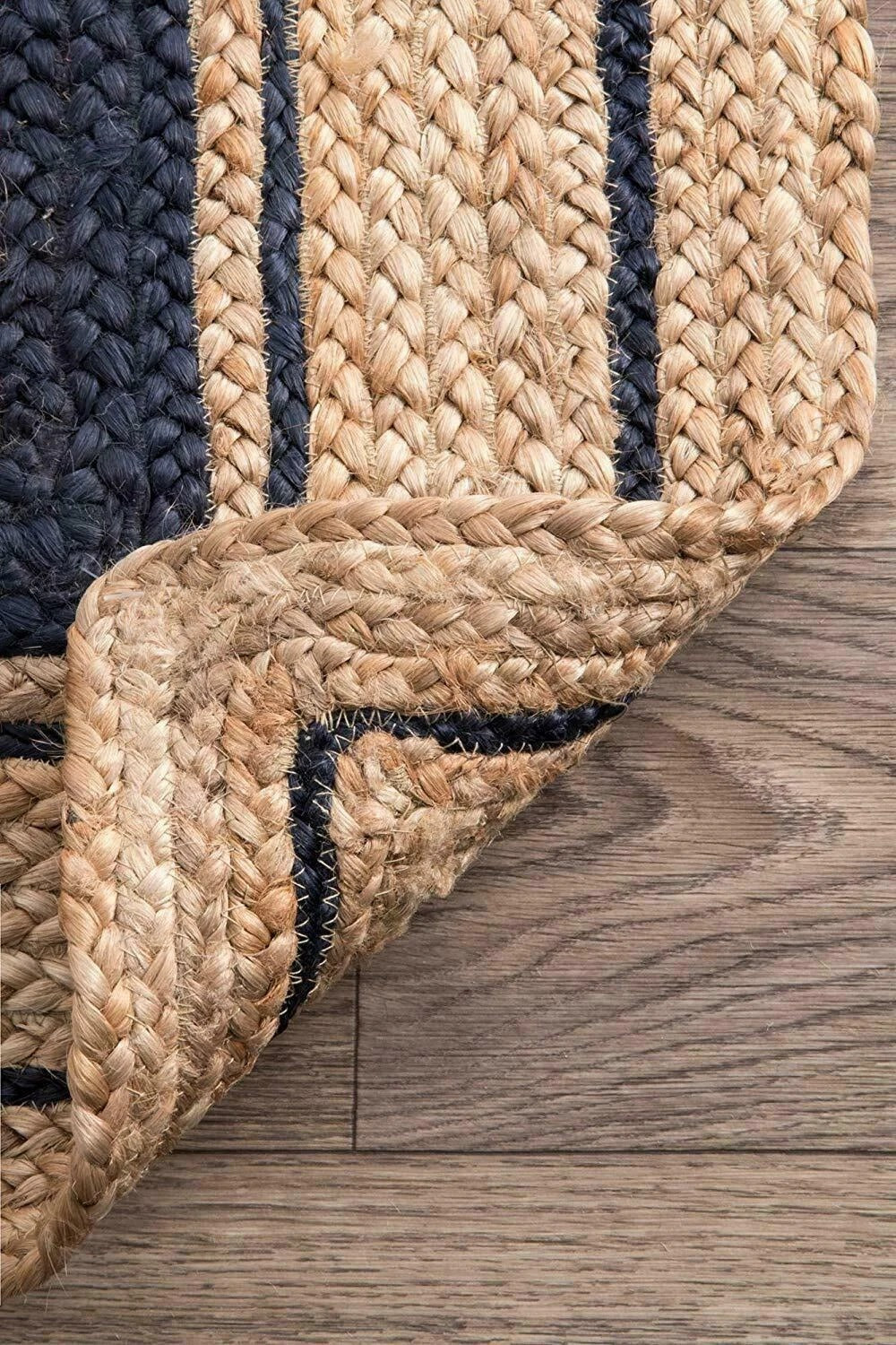 Rectangle Natural Jute Area Rug Hand Woven Braided Sisal Rug Home Decor Farmhouse Carpet Rag Rug for Kitchen Living Room and Bedroom (Black Border)