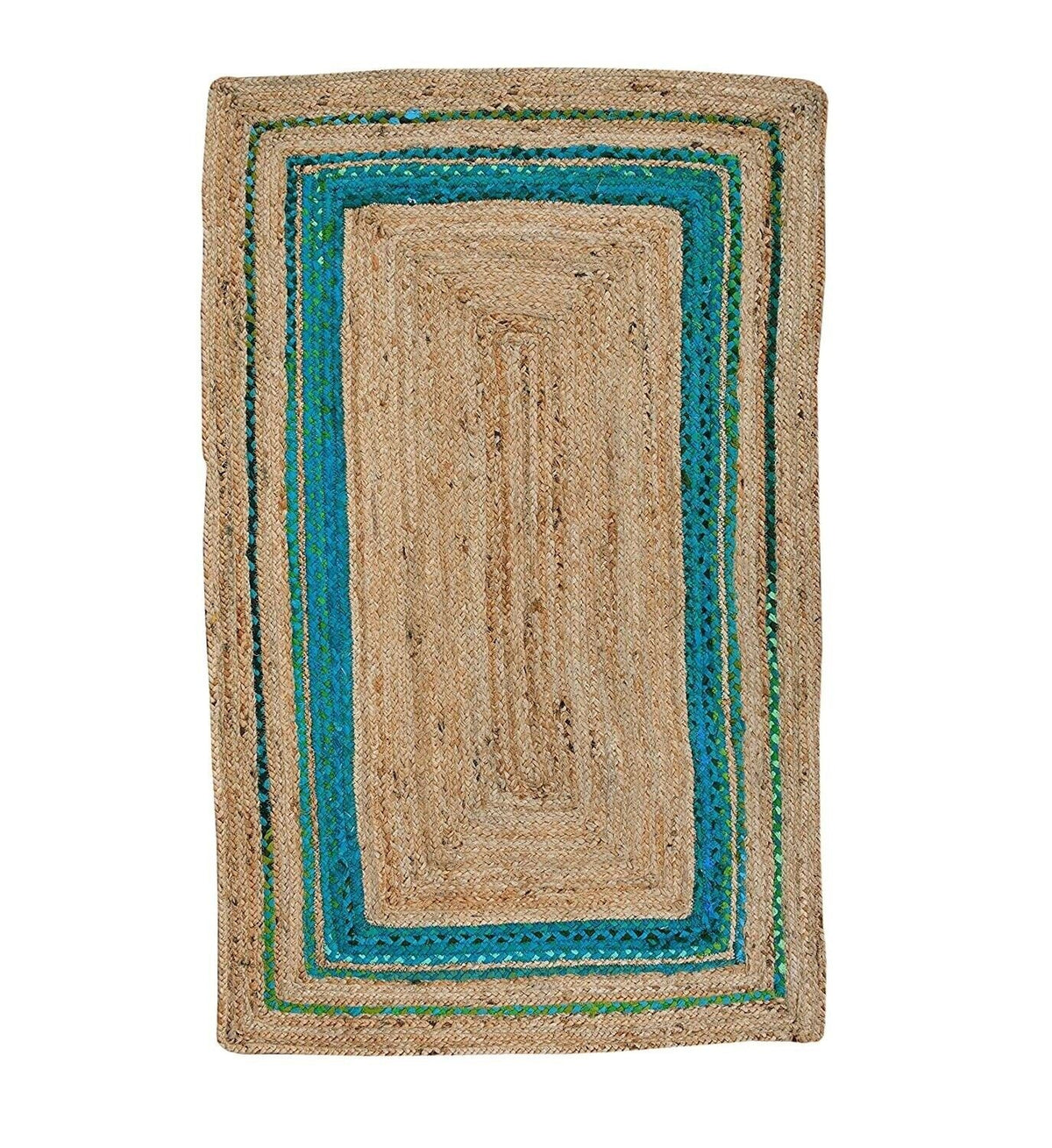 Rectangle Cotton Jute Area Rug Hand Woven Braided Rag Rug for Kitchen Living Room Guestroom Area Rug-Green & Beige
