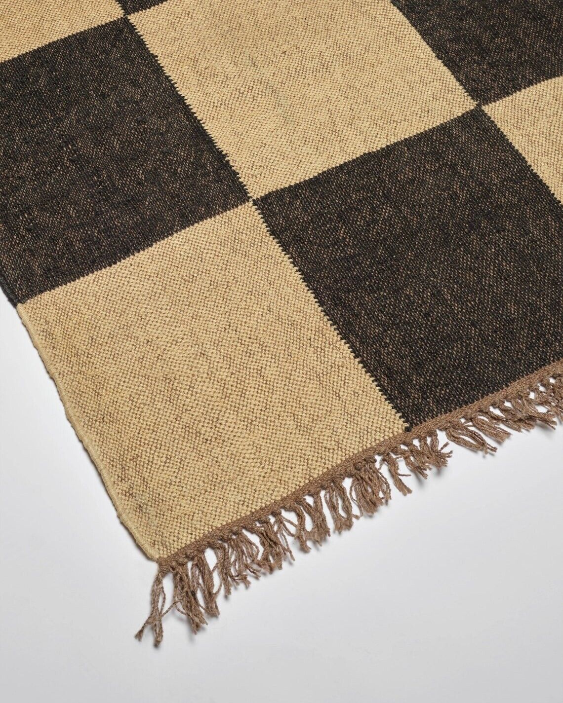 Durable Handmade Kilim Wool Boho Jute Rug Farmhouse Rectangle Mats Area Carpet Rustic Look