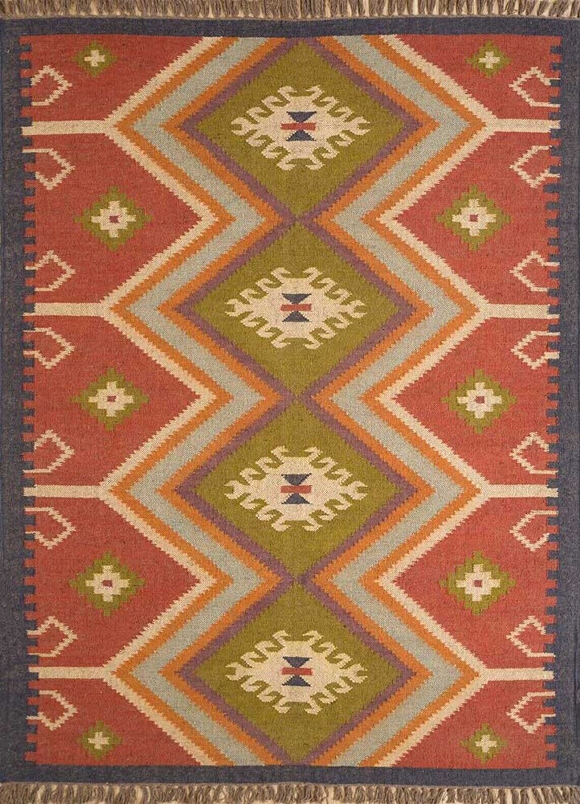 Farmhouse Rectangle Kilim Wool Boho Jute Rug Durable Handmade Mats Area Carpet Rustic Look