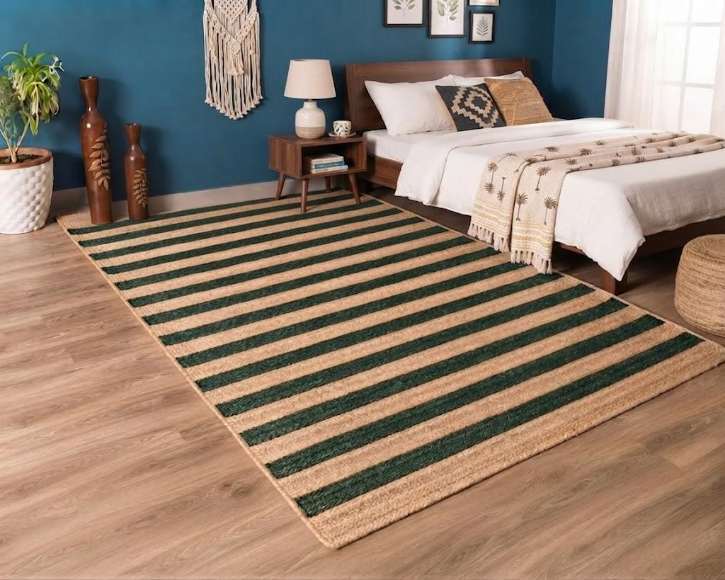 Natural Jute Area Rug Hand Woven Braided Sisal Rug Home Decor Farmhouse Carpet Rag Rug for Kitchen Living Room and Bedroom - Rectangle (Green & Beige)