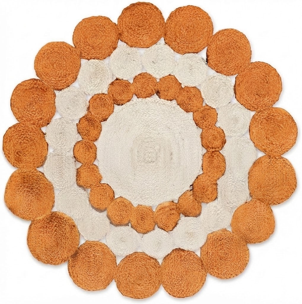 Jute Rug Round Shape Area Rug 100% Hand Braided Rustic Look Area Rug for Home Decor Farmhouse Boho Carpet Mats (Orange & White)
