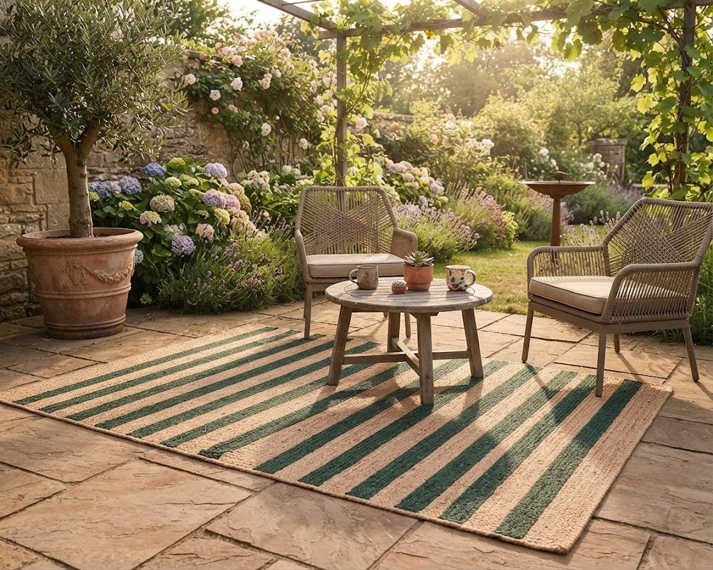 Natural Jute Area Rug Hand Woven Braided Sisal Rug Home Decor Farmhouse Carpet Rag Rug for Kitchen Living Room and Bedroom - Rectangle (Green & Beige)