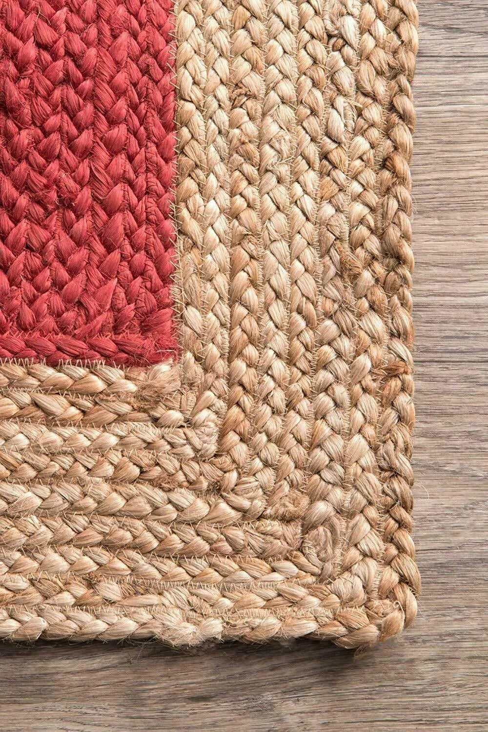 Rectangle Natural Jute Area Rug Hand Woven Braided Sisal Rug Home Decor Farmhouse Carpet Rag Rug for Kitchen Living Room and Bedroom-Red Dye
