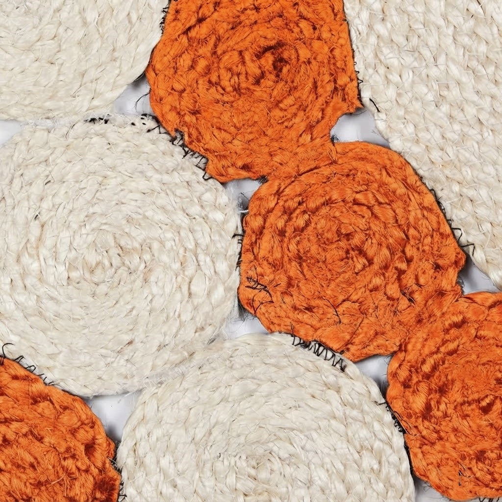 Jute Rug Round Shape Area Rug 100% Hand Braided Rustic Look Area Rug for Home Decor Farmhouse Boho Carpet Mats (Orange & White)