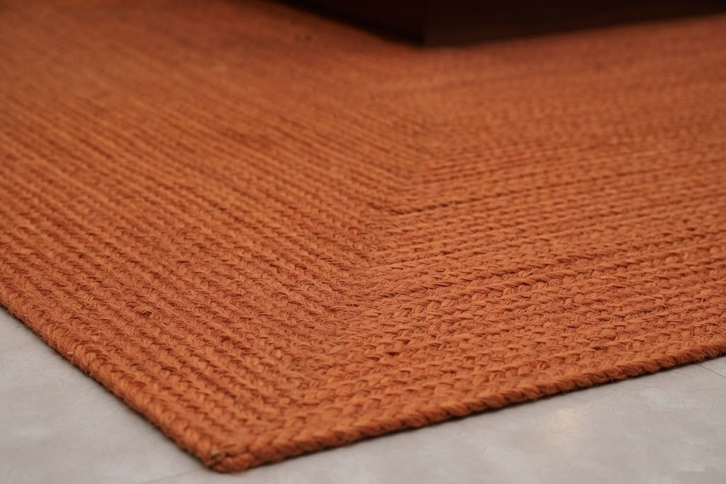 Natural Jute Area Rug Hand Braided Rug Home Decor Farmhouse Carpet Rag Rug for Kitchen Living Room and Bedroom - Rectangle-Orange