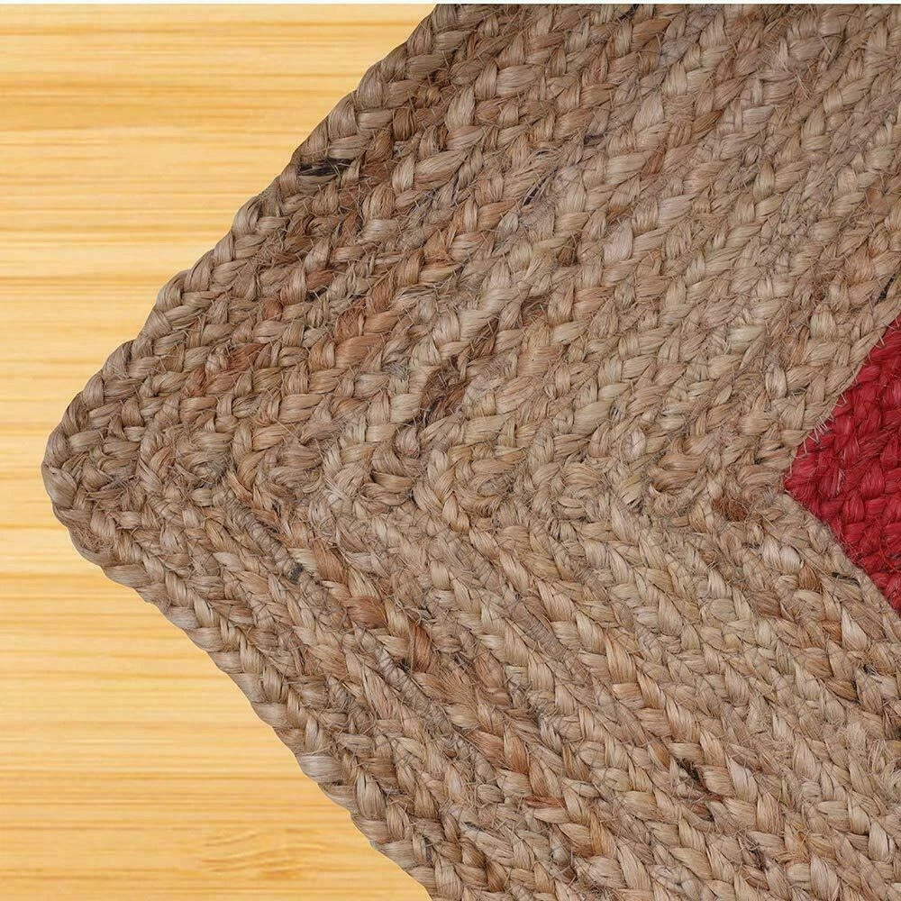 Rectangle Natural Jute Area Rug Hand Woven Braided Sisal Rug Home Decor Farmhouse Carpet Rag Rug for Kitchen Living Room and Bedroom-Red Dye
