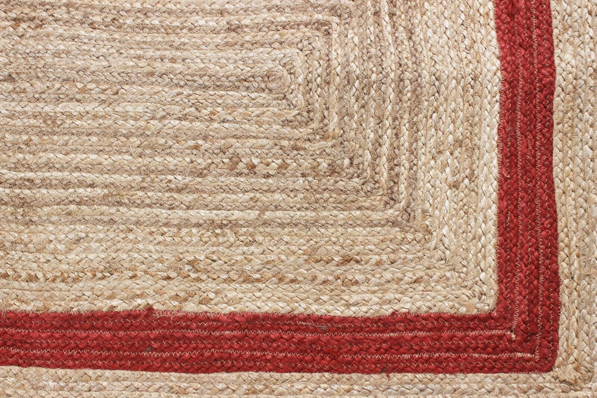 Rectangle Natural Jute Area Rug Hand Woven Braided Designer Carpet Rag Rug for Kitchen Living Room and Bedroom Area Rug (Red Border)