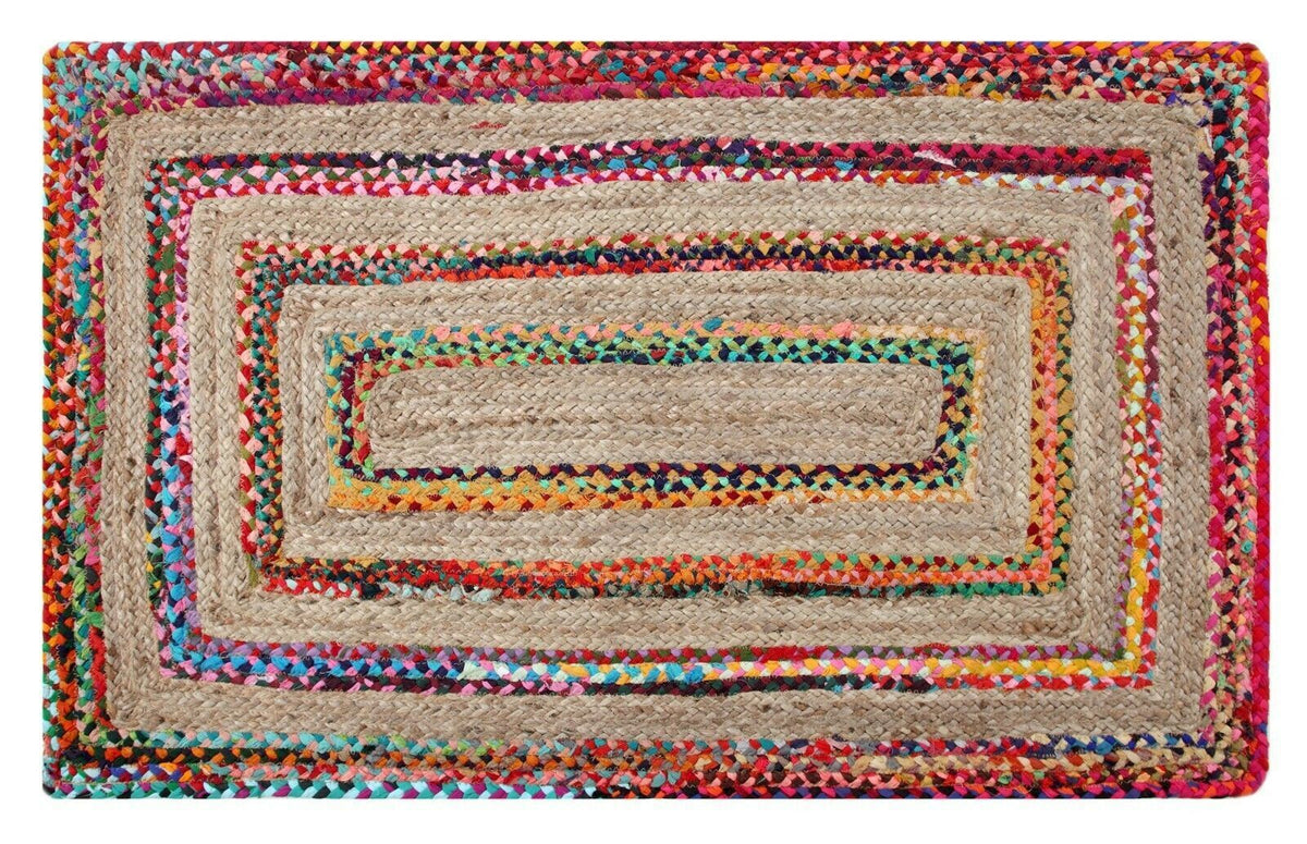 Rectangle Cotton Jute Area Rug Hand Woven Braided Rag Rug for Kitchen Living Room Guestroom Farmhouse Area Rug -Multicolor