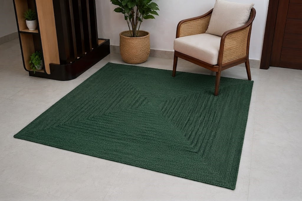 Natural Jute Area Rug Hand Braided Rug Home Decor Farmhouse Carpet Rag Rug for Kitchen Living Room and Bedroom - Rectangle-Green