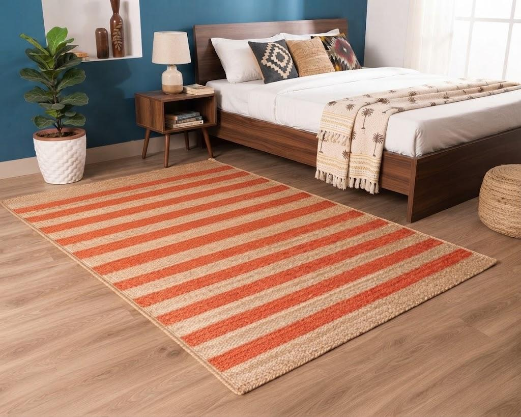 Natural Jute Area Rug Hand Woven Braided Sisal Rug Home Decor Farmhouse Carpet Rag Rug for Kitchen Living Room and Bedroom - Rectangle (Orange & Beige)
