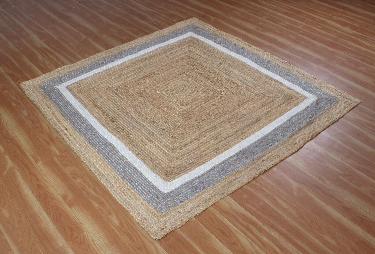 Rectangle Natural Jute Area Rug Hand Woven Braided Rag Rug for Kitchen Living Room and Bedroom Area Rug