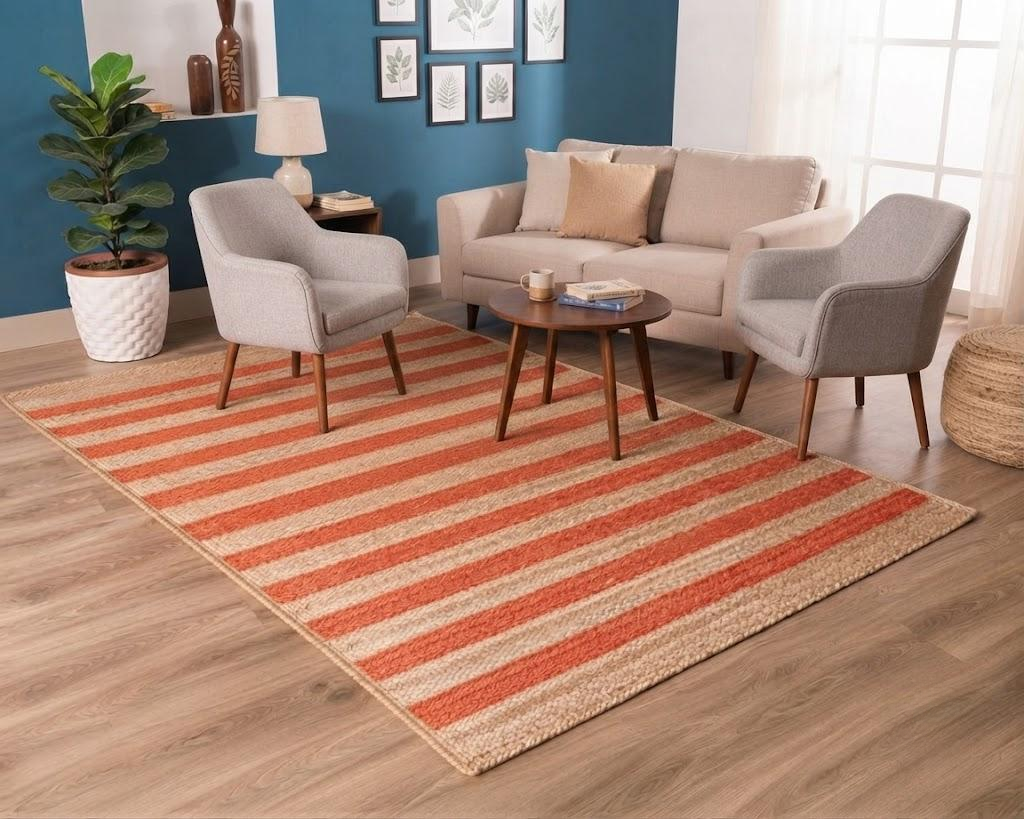 Natural Jute Area Rug Hand Woven Braided Sisal Rug Home Decor Farmhouse Carpet Rag Rug for Kitchen Living Room and Bedroom - Rectangle (Orange & Beige)
