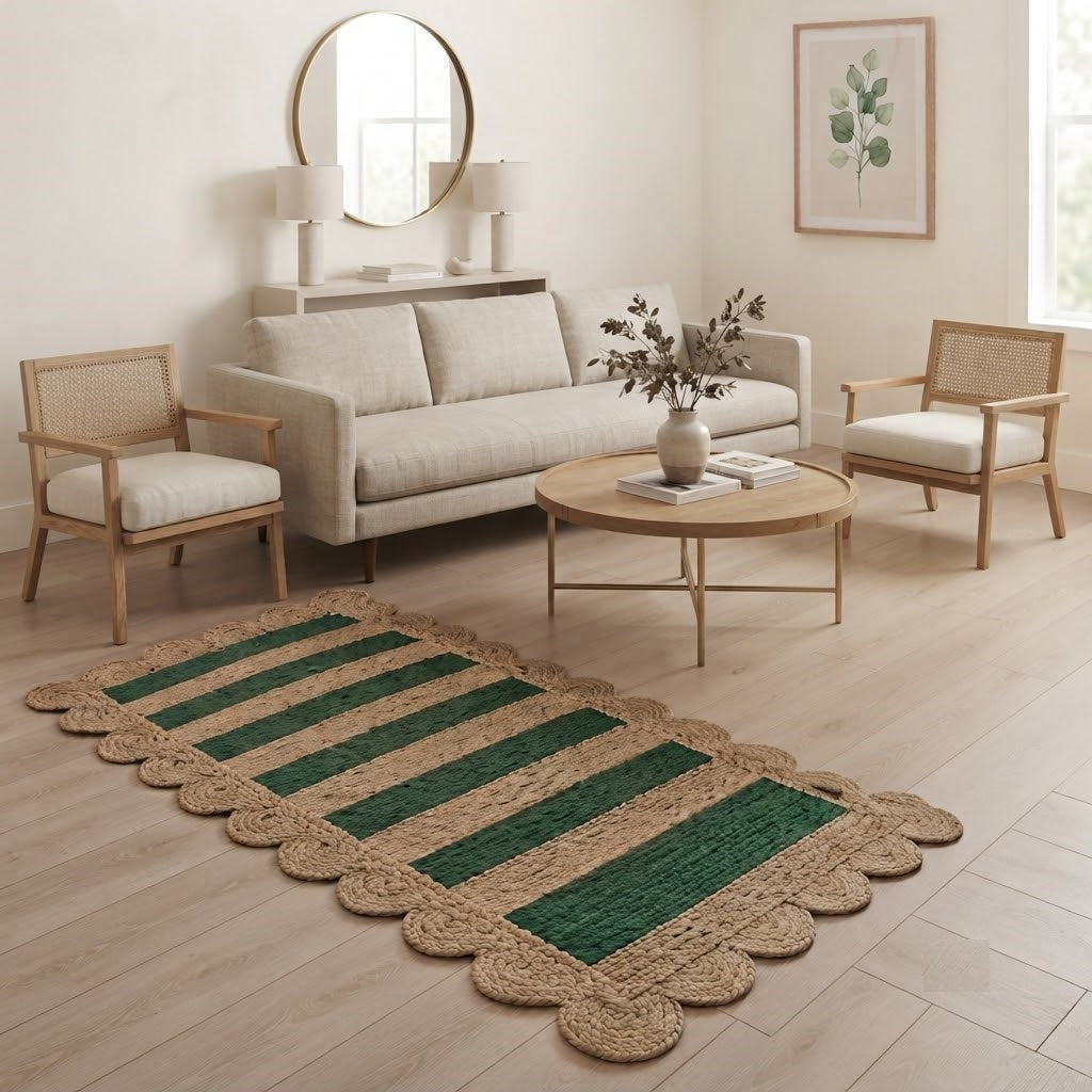 Rectangle Vintage Rug Area Rug Boho Hand Woven Natural Jute Home Decor Farmhouse Carpet Rag Rug for Kitchen Living Room and Bedroom Green