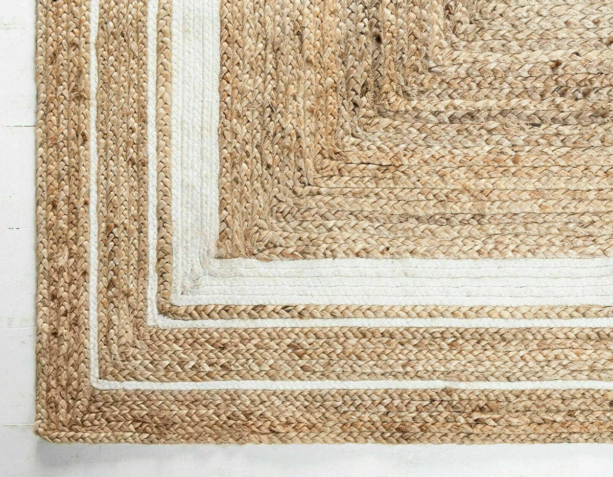 Rectangle Natural Jute Area Rug Hand Woven Braided Sisal Rug Home Decor Farmhouse Carpet Rag Rug for Kitchen Living Room and Bedroom-White Border