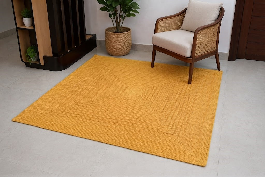 Natural Jute Area Rug Hand Braided Rug Home Decor Farmhouse Carpet Rag Rug for Kitchen Living Room and Bedroom - Rectangle-Yellow