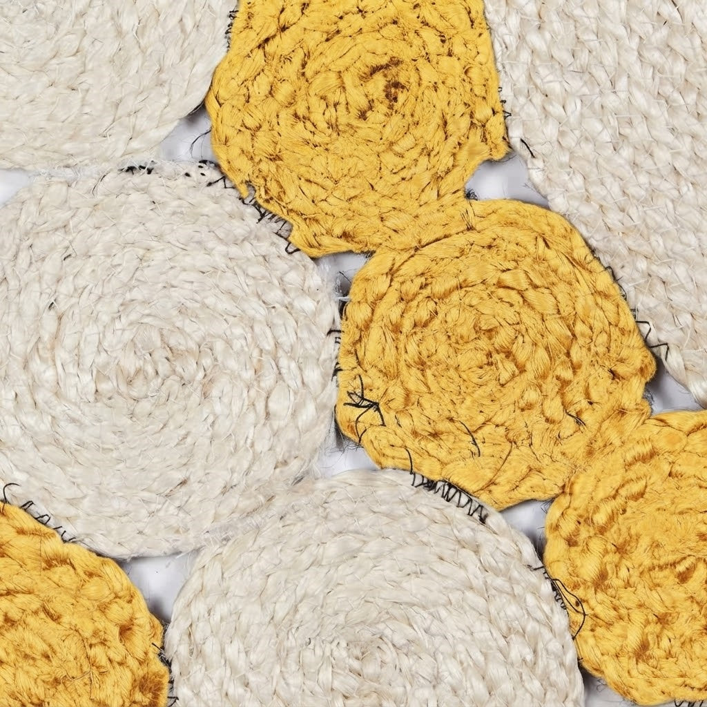 Jute Rug Round Shape Area Rug 100% Hand Braided Rustic Look Area Rug for Home Decor Farmhouse Boho Carpet Mats (Yellow & White)