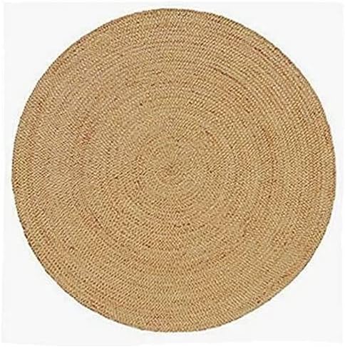 RUG Jute Natural Hand Braided Rug Round Shape Handmade Natural Fiber Area Carpet Decorative Look Carpet (180 x 180 Cm (6x6 Feet), Beige)
