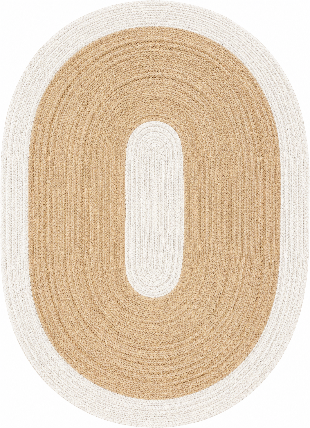 Natural Farmhouse Boho Oval Handwoven Jute Area Rug for Living Room, Bedroom & Entryway Rustic Indoor Floor Carpet (White Border)