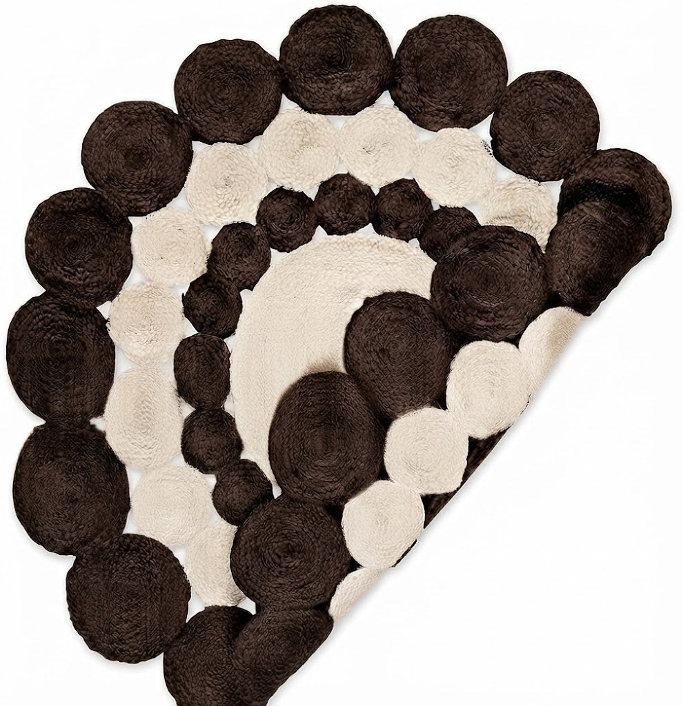 Jute Rug Round Shape Area Rug 100% Hand Braided Rustic Look Area Rug for Home Decor Farmhouse Boho Carpet Mats (Brown & White)
