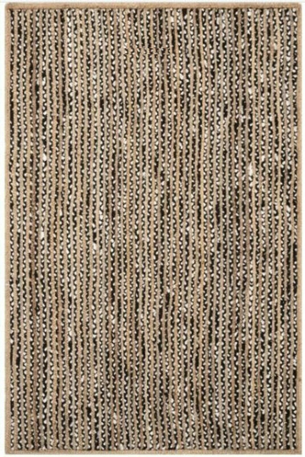 Rectangle Cotton Jute Area Rug Hand Woven Braided Sisal Rug Home Decor Farmhouse Carpet Rag Rug for Kitchen Living Room and Bedroom-Black & White