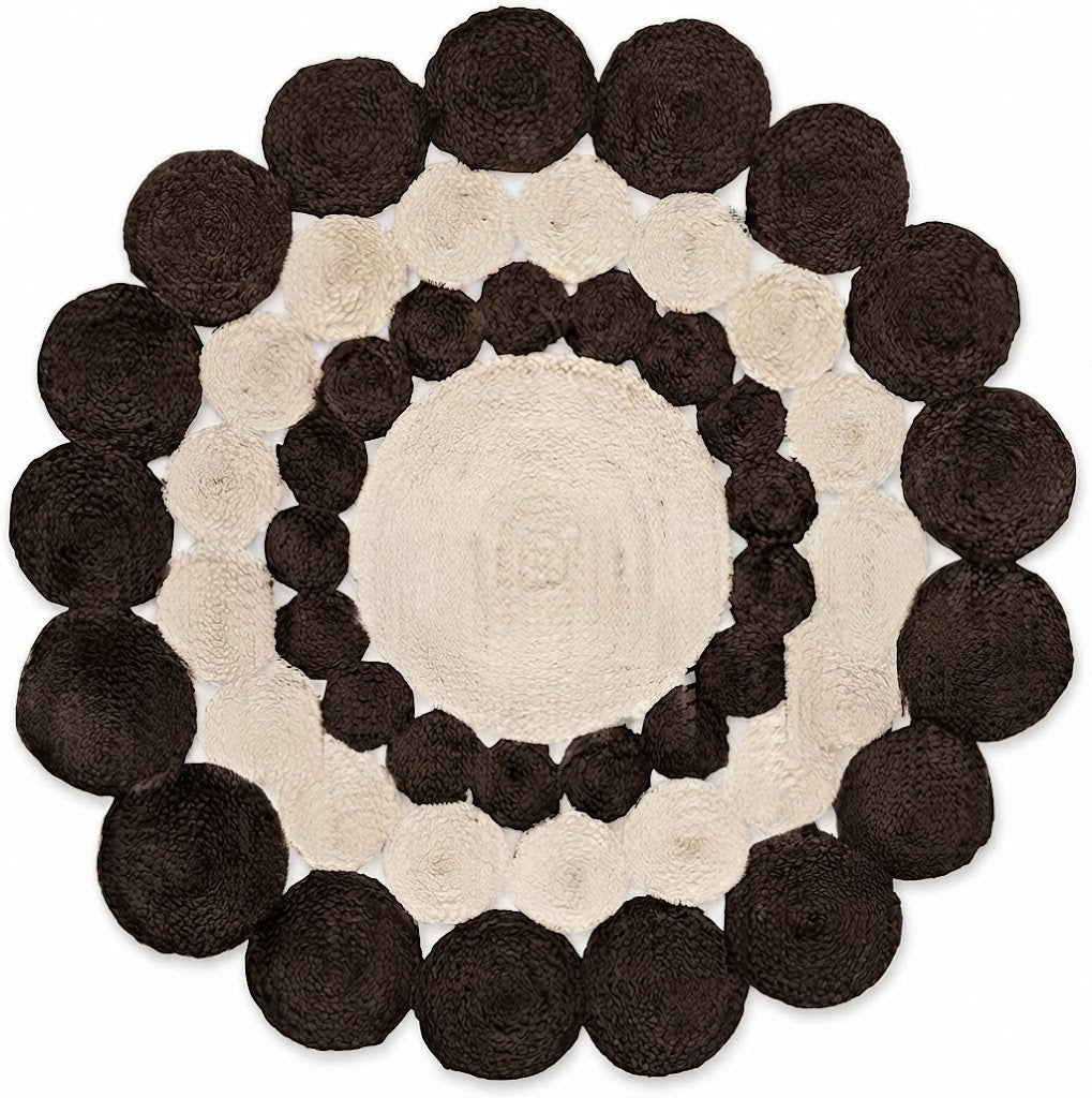Jute Rug Round Shape Area Rug 100% Hand Braided Rustic Look Area Rug for Home Decor Farmhouse Boho Carpet Mats (Brown & White)