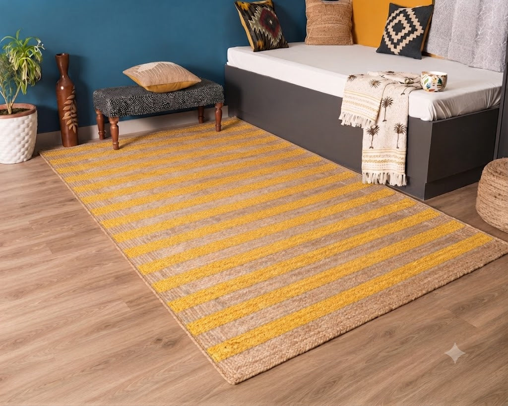 Natural Jute Area Rug Hand Woven Braided Sisal Rug Home Decor Farmhouse Carpet Rag Rug for Kitchen Living Room and Bedroom - Rectangle (Yellow & Beige)