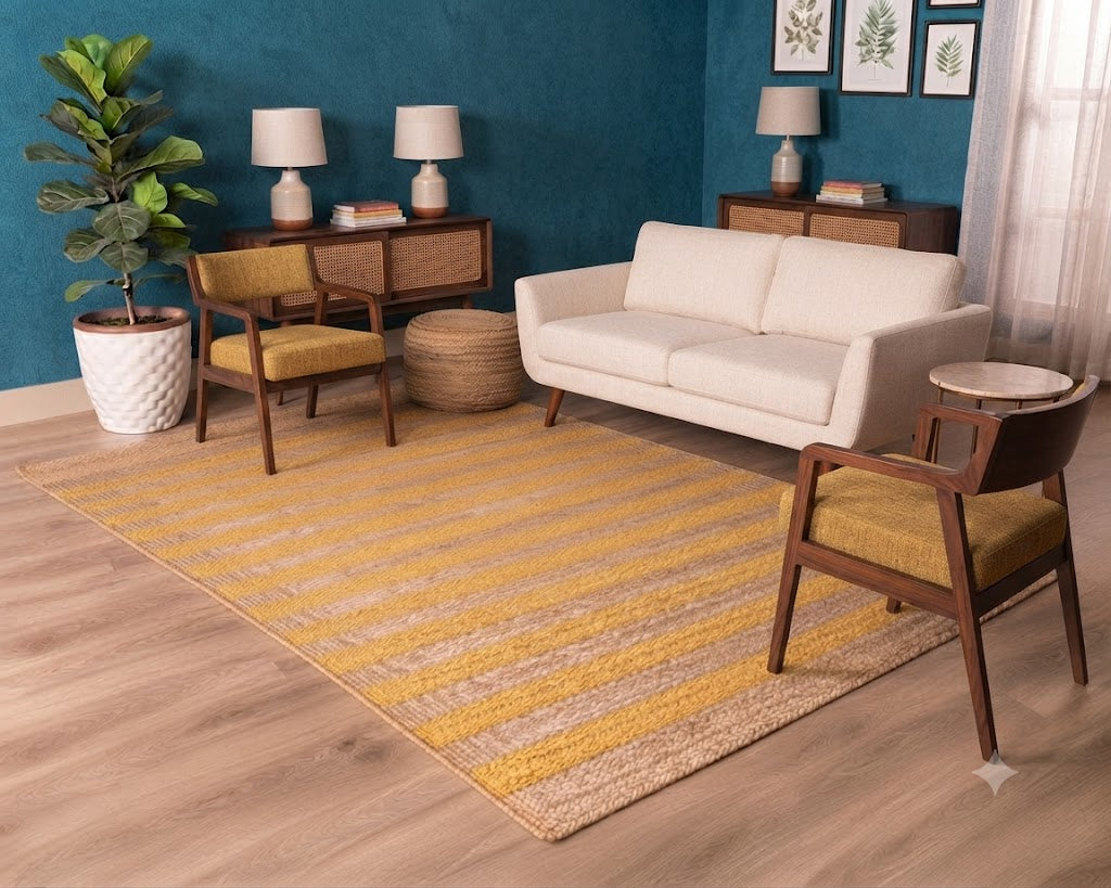 Natural Jute Area Rug Hand Woven Braided Sisal Rug Home Decor Farmhouse Carpet Rag Rug for Kitchen Living Room and Bedroom - Rectangle (Yellow & Beige)