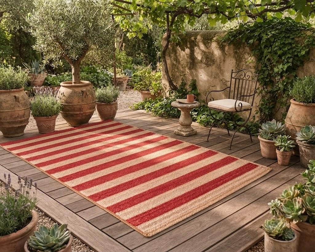 Natural Jute Area Rug Hand Woven Braided Sisal Rug Home Decor Farmhouse Carpet Rag Rug for Kitchen Living Room and Bedroom - Rectangle (Red & Beige)