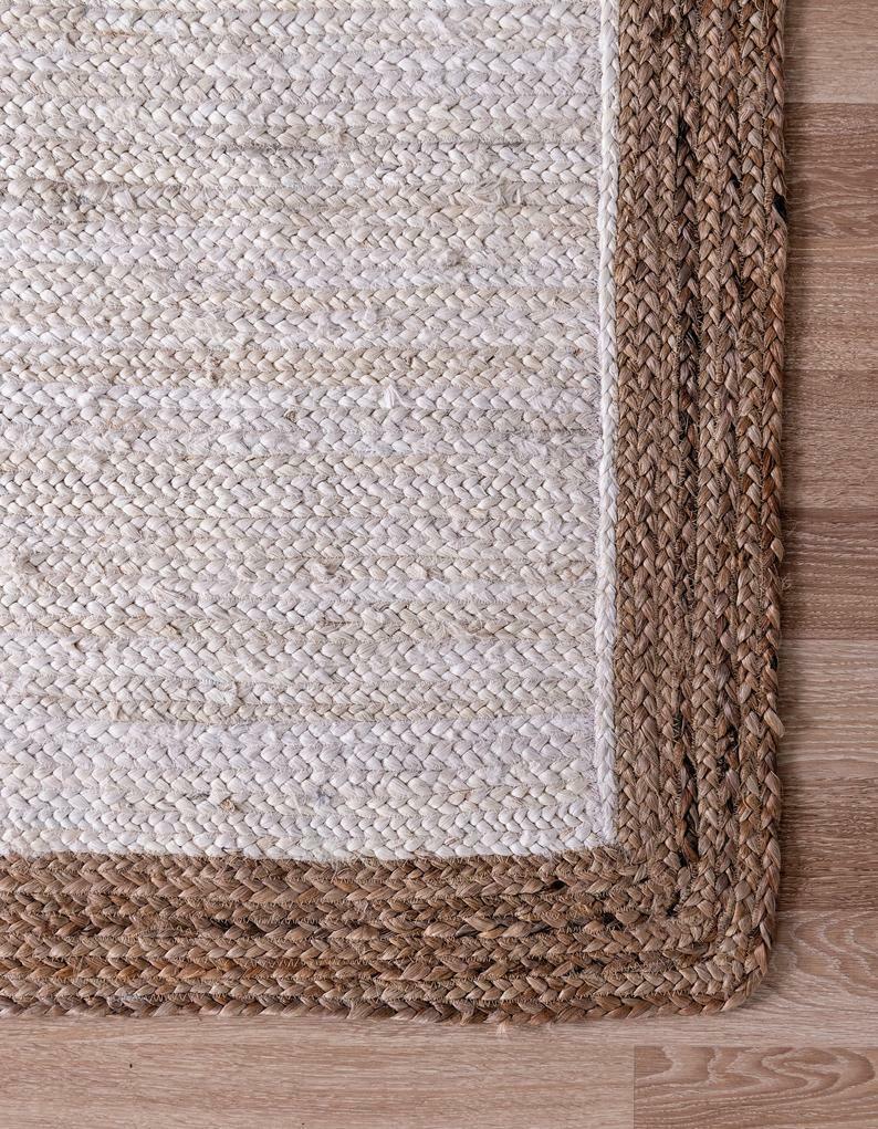 Rectangle Natural Jute Area Rug Hand Woven Braided Rag Rug for Kitchen Living Room and Bedroom Farmhouse Area Rug