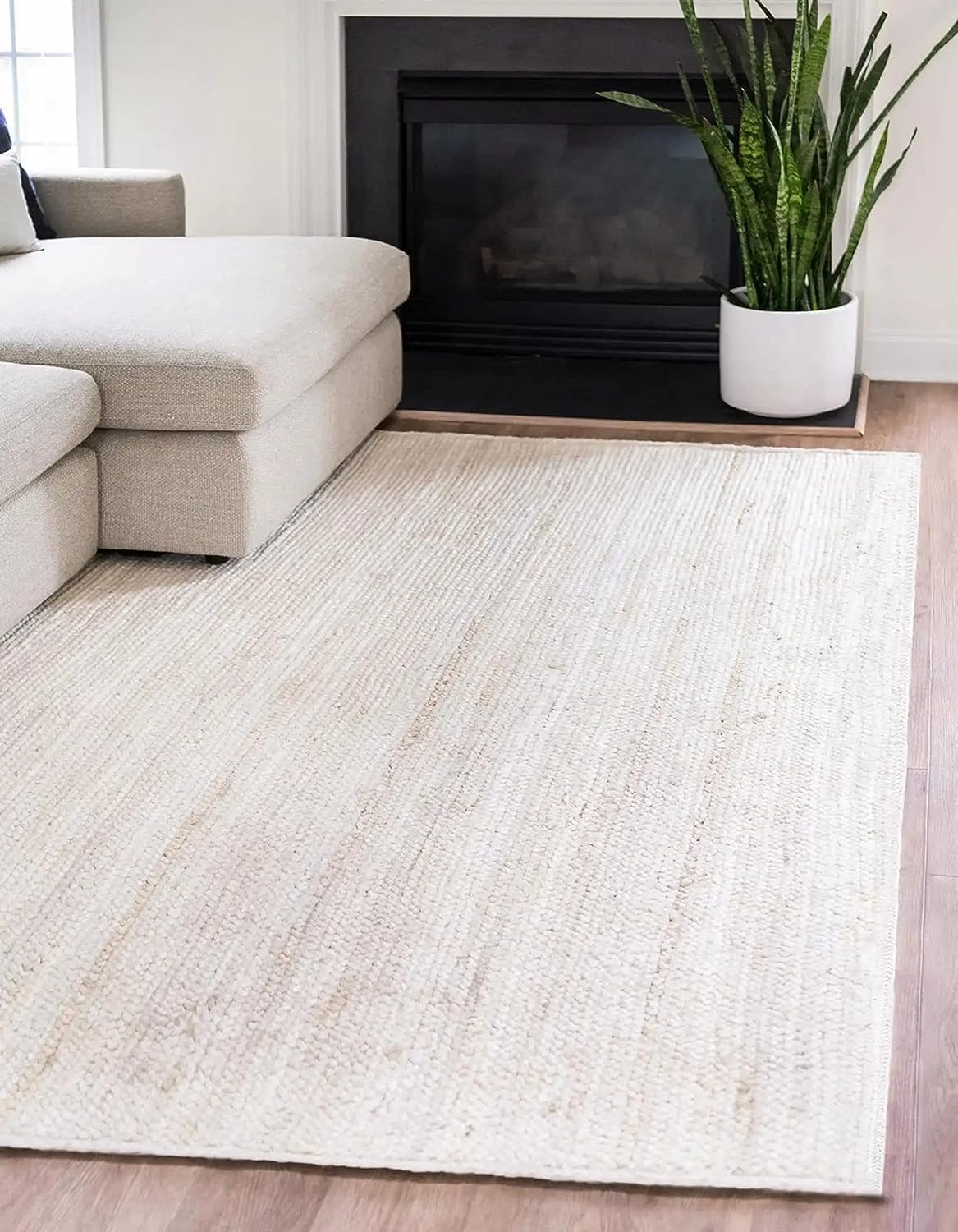 RUG Jute Natural Hand Braided Rug Rectangle White Handmade Natural Fiber Area Carpet Kitchen, Hallway Rugs For Living-60*90 CM