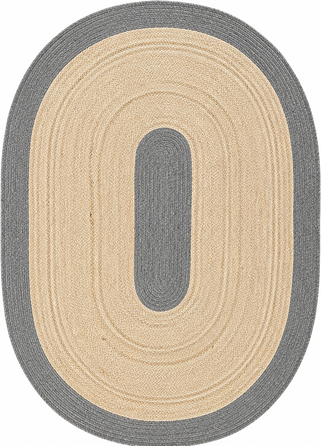Natural Farmhouse Boho Oval Handwoven Jute Area Rug for Living Room, Bedroom & Entryway Rustic Indoor Floor Carpet (Grey Border)