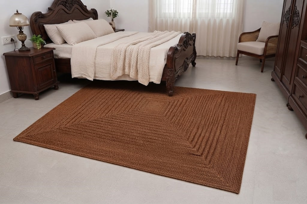 Natural Jute Area Rug Hand Braided Rug Home Decor Farmhouse Carpet Rag Rug for Kitchen Living Room and Bedroom - Rectangle-Brown