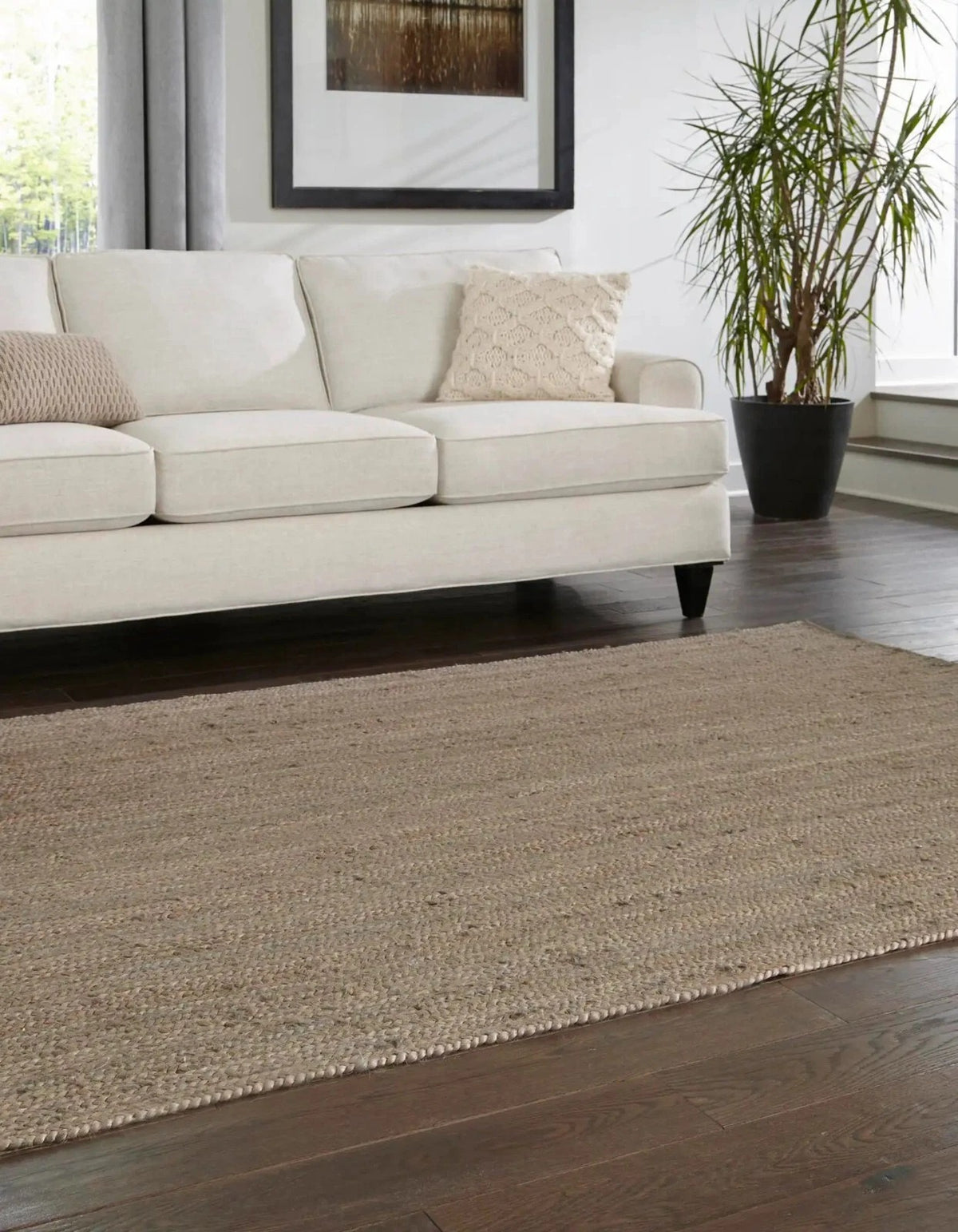 Rectangle Jute Area Rug Hand Woven Braided Sisal Rug Home Decor Farmhouse Carpet Rag Rug for Kitchen Living Room and Bedroom-Grey Dye