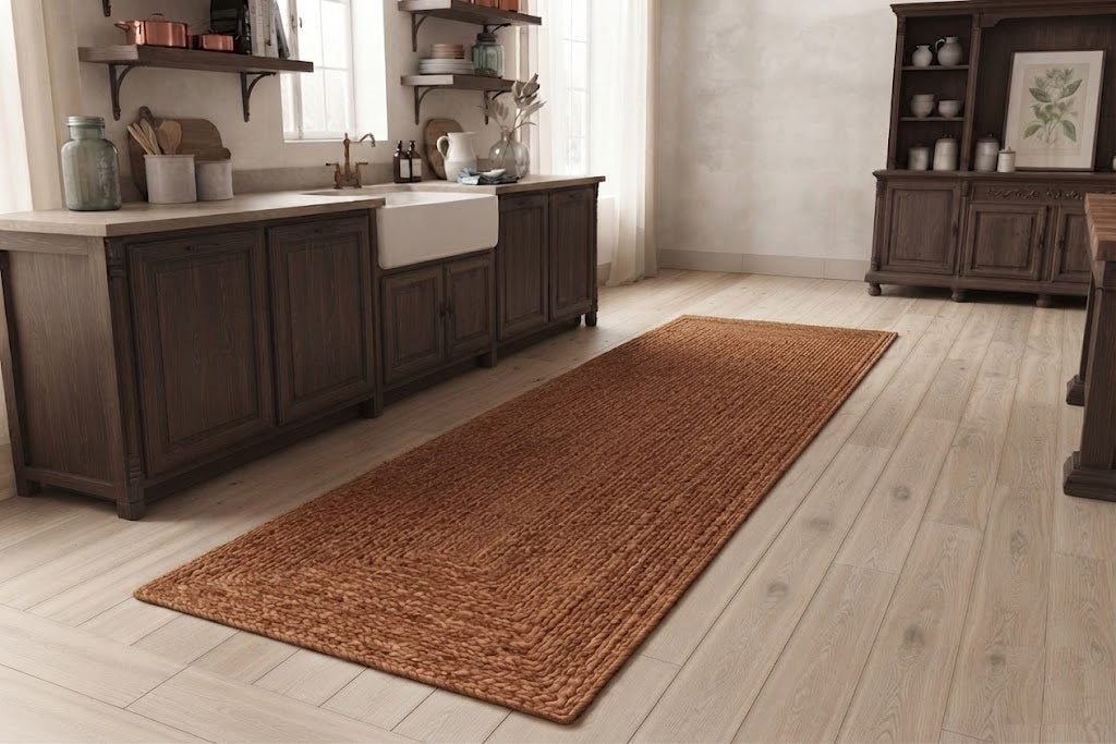 Natural Jute Area Rug Hand Braided Rug Home Decor Farmhouse Carpet Rag Rug for Kitchen Living Room and Bedroom - Rectangle-Brown