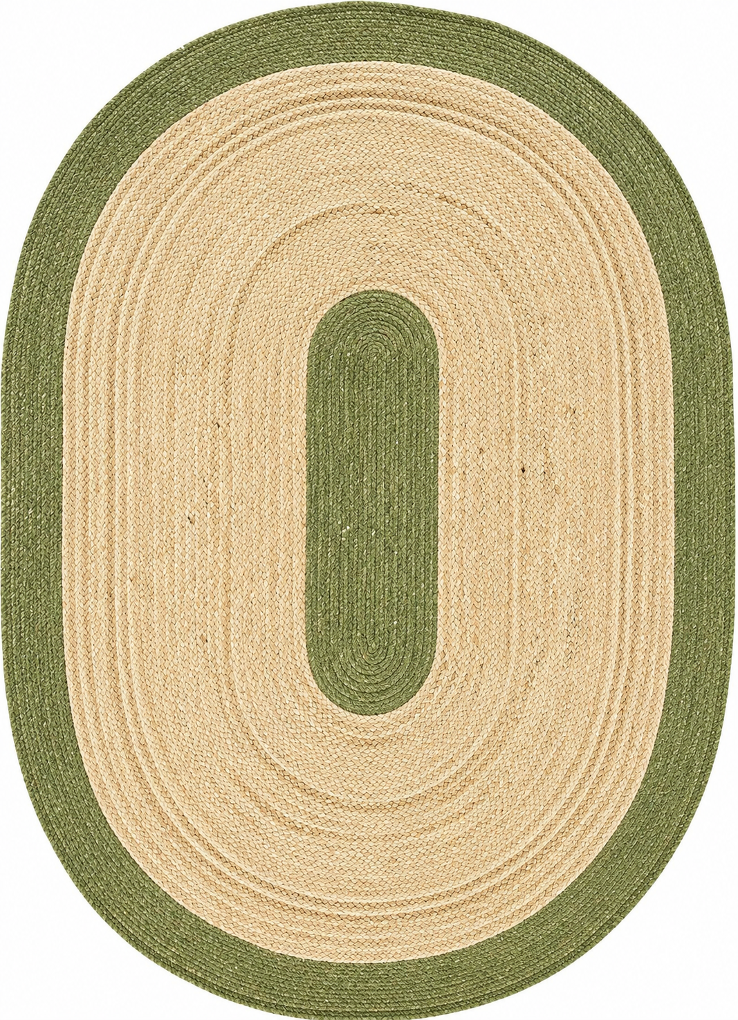 Natural Farmhouse Boho Oval Handwoven Jute Area Rug for Living Room, Bedroom & Entryway Rustic Indoor Floor Carpet (Green Border)