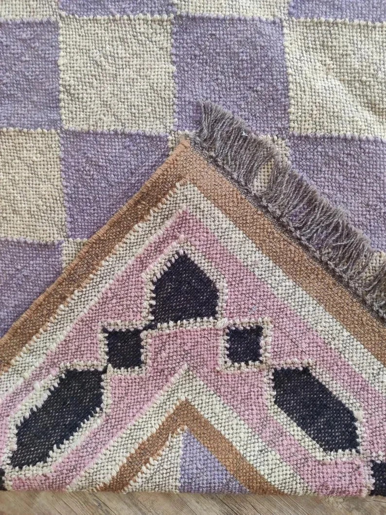 Handmade Kilim Boho Mats Wool Durable Rustic Look Boho Area Carpet Farmhouse Rectangle Jute Rug
