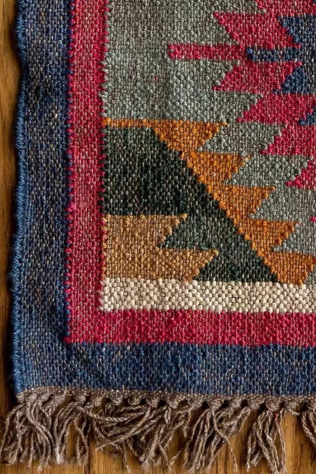Farmhouse Rectangle Jute Rug Handmade Kilim Boho Mats Wool Durable Rustic Look Boho Area Carpet