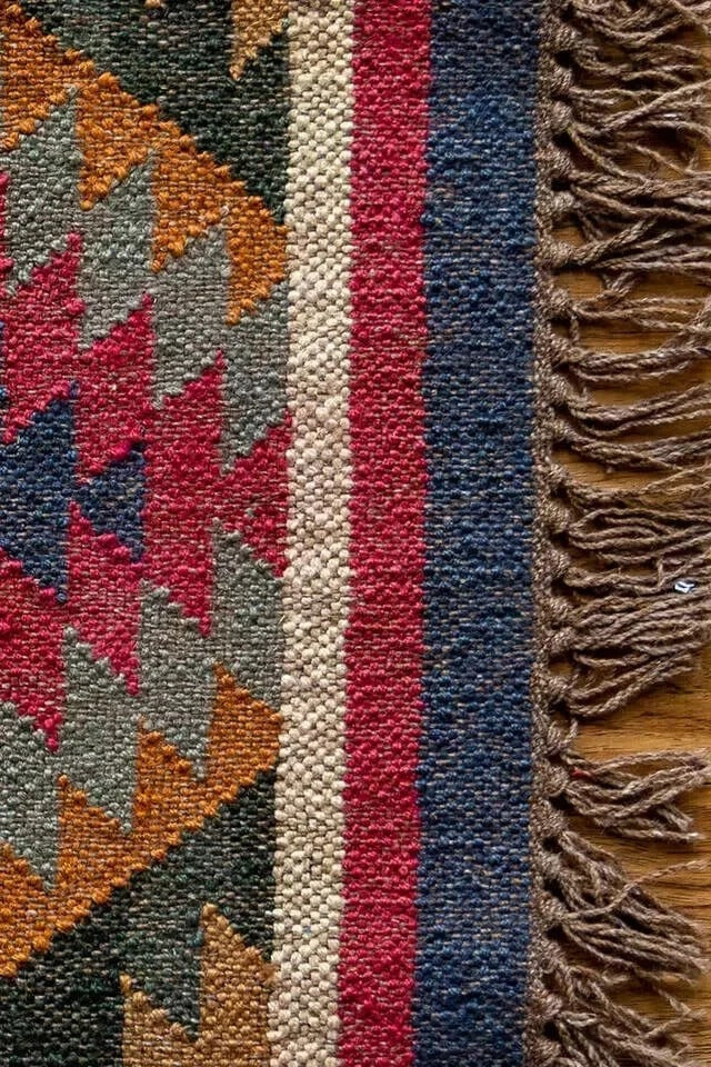 Farmhouse Rectangle Jute Rug Handmade Kilim Boho Mats Wool Durable Rustic Look Boho Area Carpet