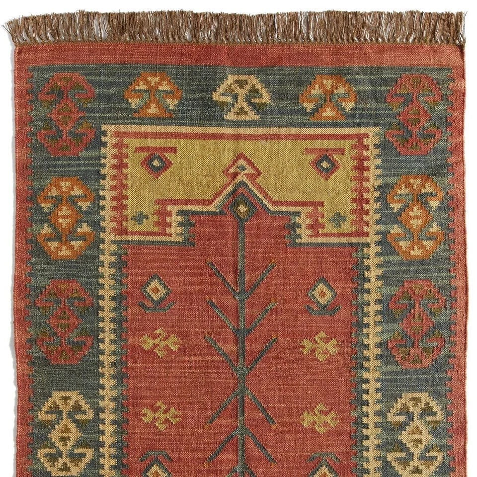 Handmade Kilim Durable Rustic Look Jute Rug Boho Mats Wool Boho Farmhouse Rectangle Area Carpet