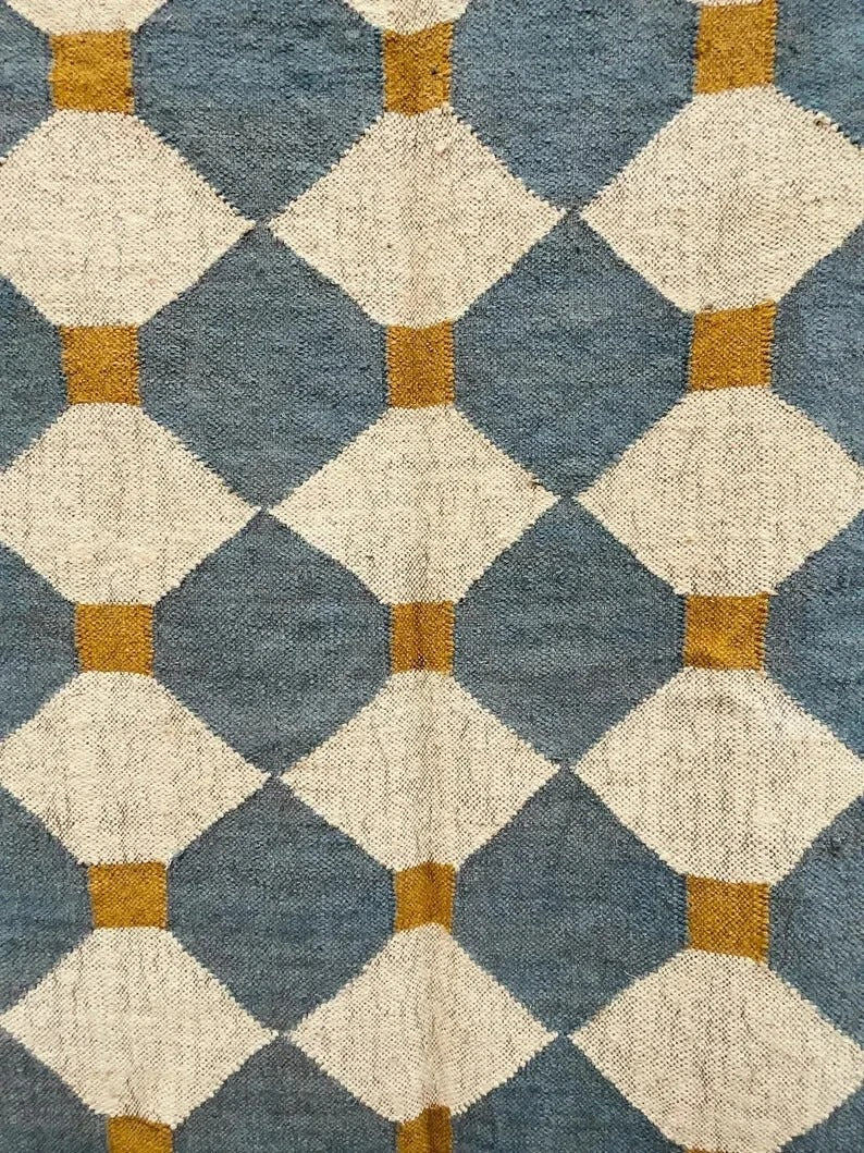 Handmade Jute Rug Kilim Durable Wool Boho Farmhouse Rectangle Area Carpet Rustic Look Boho Mats