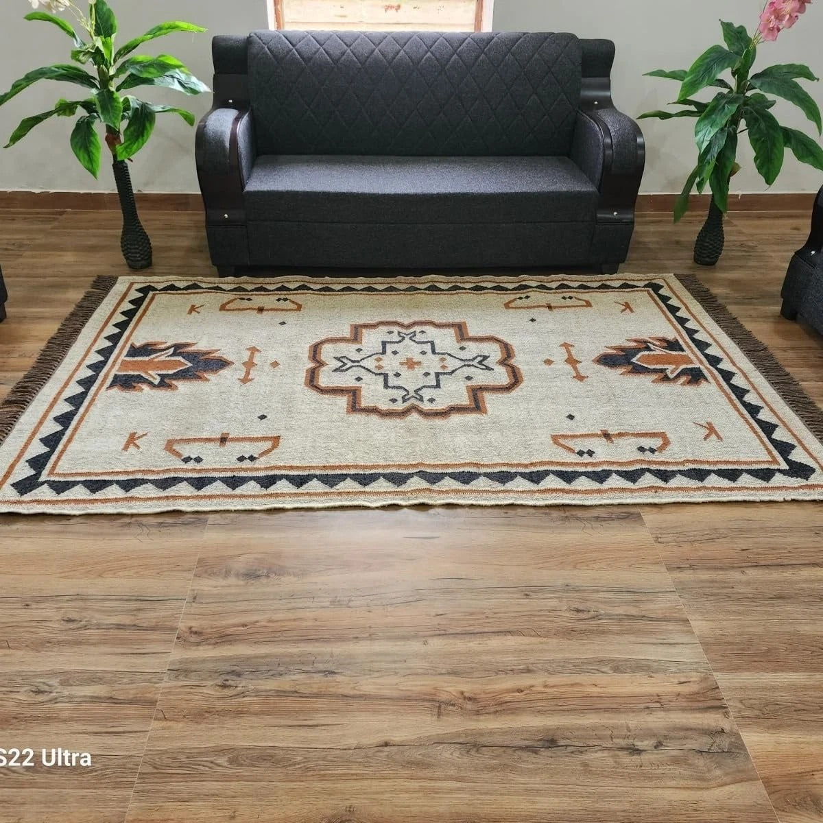 Kilim Durable Rectangle Area Carpet Handmade Jute Rug WoolBoho Farmhouse Rustic Look Mats