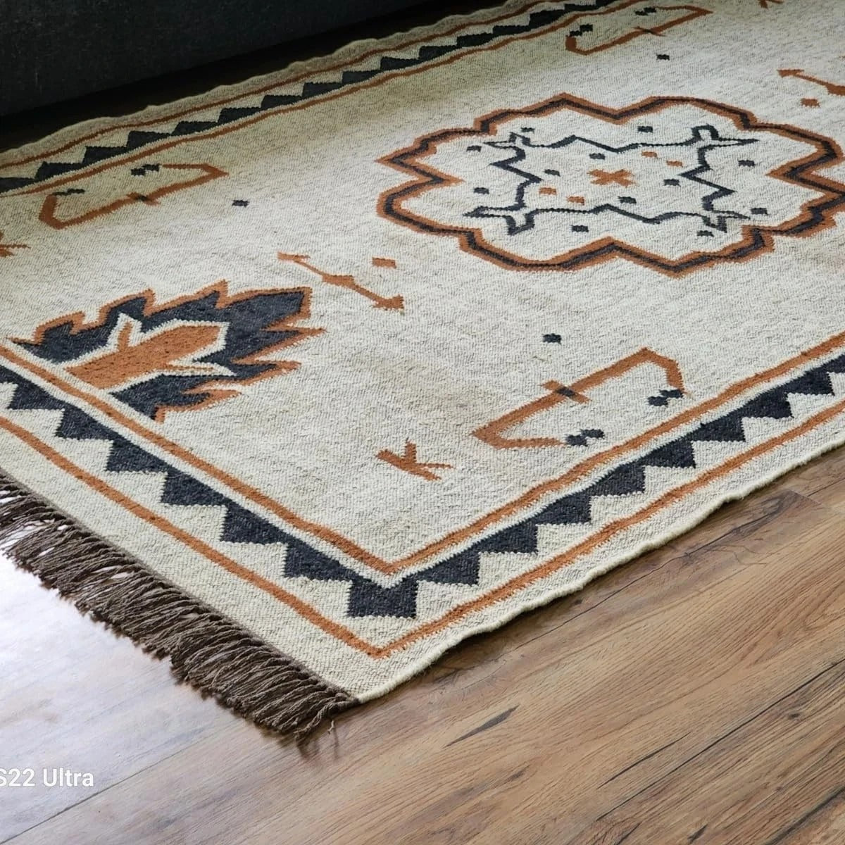 Kilim Durable Rectangle Area Carpet Handmade Jute Rug WoolBoho Farmhouse Rustic Look Mats