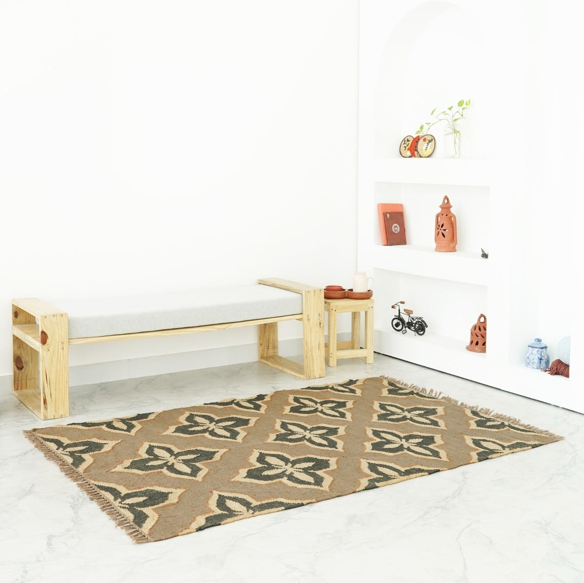 Farmhouse Rectangle Handmade Kilim Wool Jute Rug -Multicolor Durable Rustic Look Boho Mats Boho Area Carpet