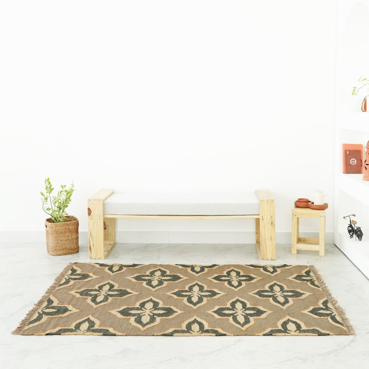 Farmhouse Rectangle Handmade Kilim Wool Jute Rug -Multicolor Durable Rustic Look Boho Mats Boho Area Carpet