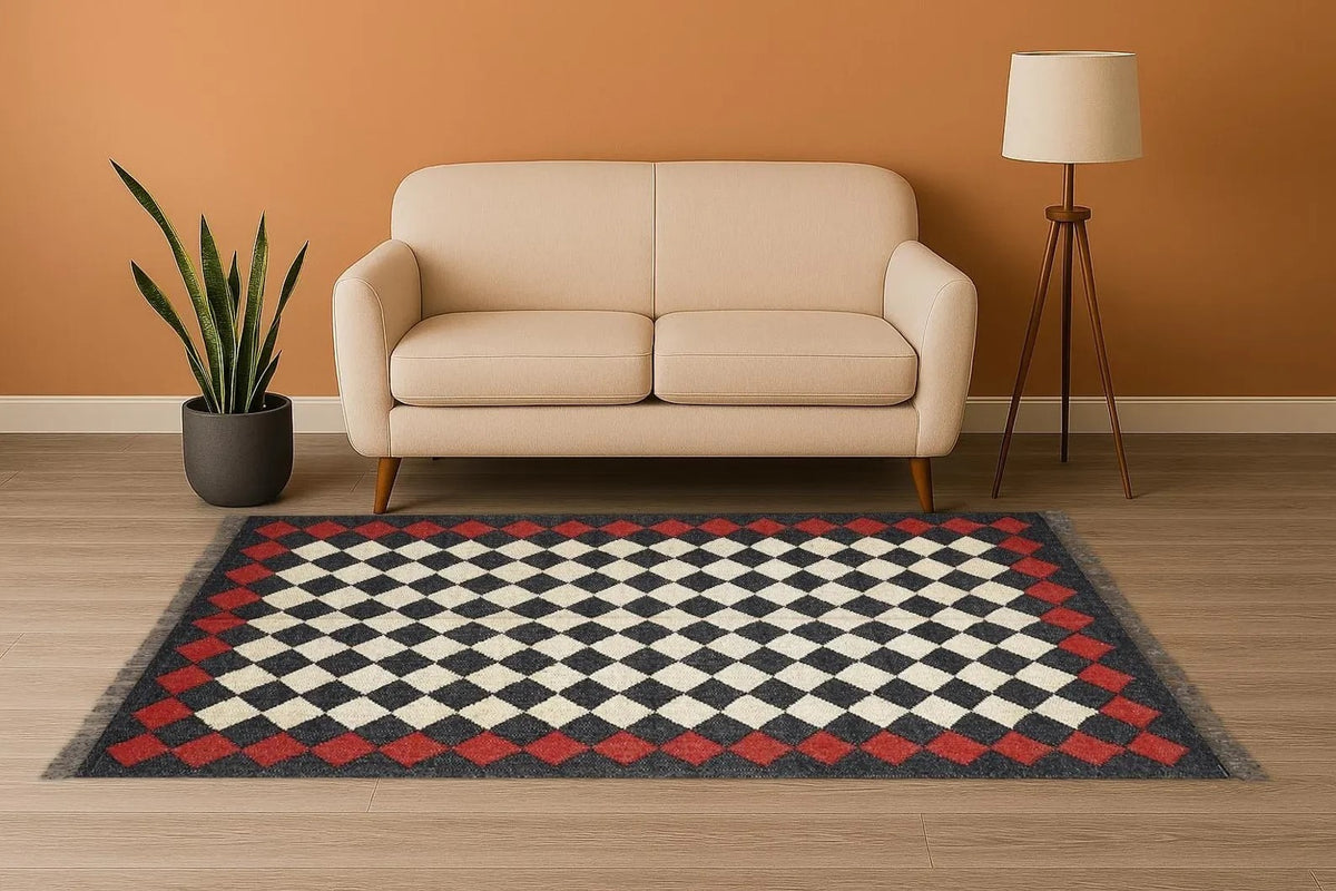 Farmhouse Rectangle Handmade Kilim Wool Jute Rug -Multicolor Durable Rustic Look Boho Mats Boho Area Carpet